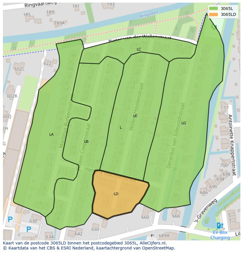 Afbeelding van het postcodegebied 3065 LD op de kaart.