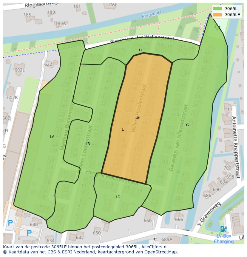 Afbeelding van het postcodegebied 3065 LE op de kaart.