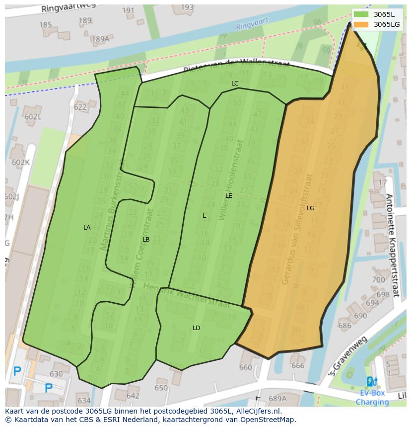 Afbeelding van het postcodegebied 3065 LG op de kaart.