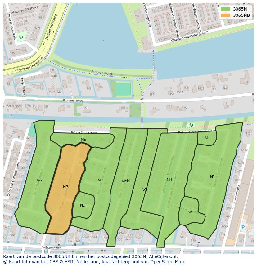 Afbeelding van het postcodegebied 3065 NB op de kaart.