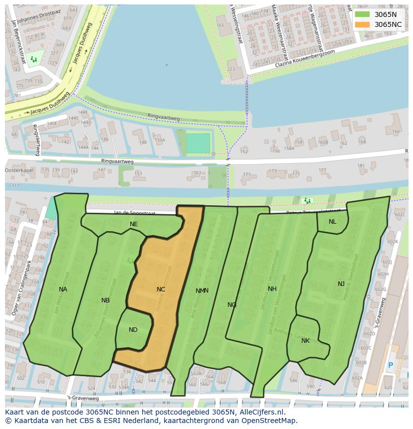 Afbeelding van het postcodegebied 3065 NC op de kaart.