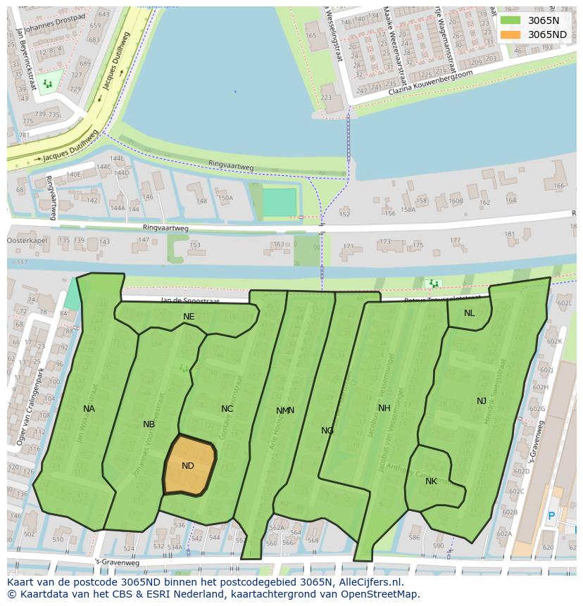 Afbeelding van het postcodegebied 3065 ND op de kaart.