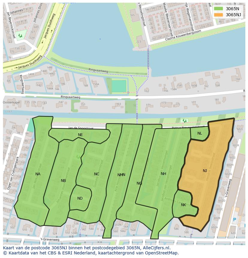Afbeelding van het postcodegebied 3065 NJ op de kaart.