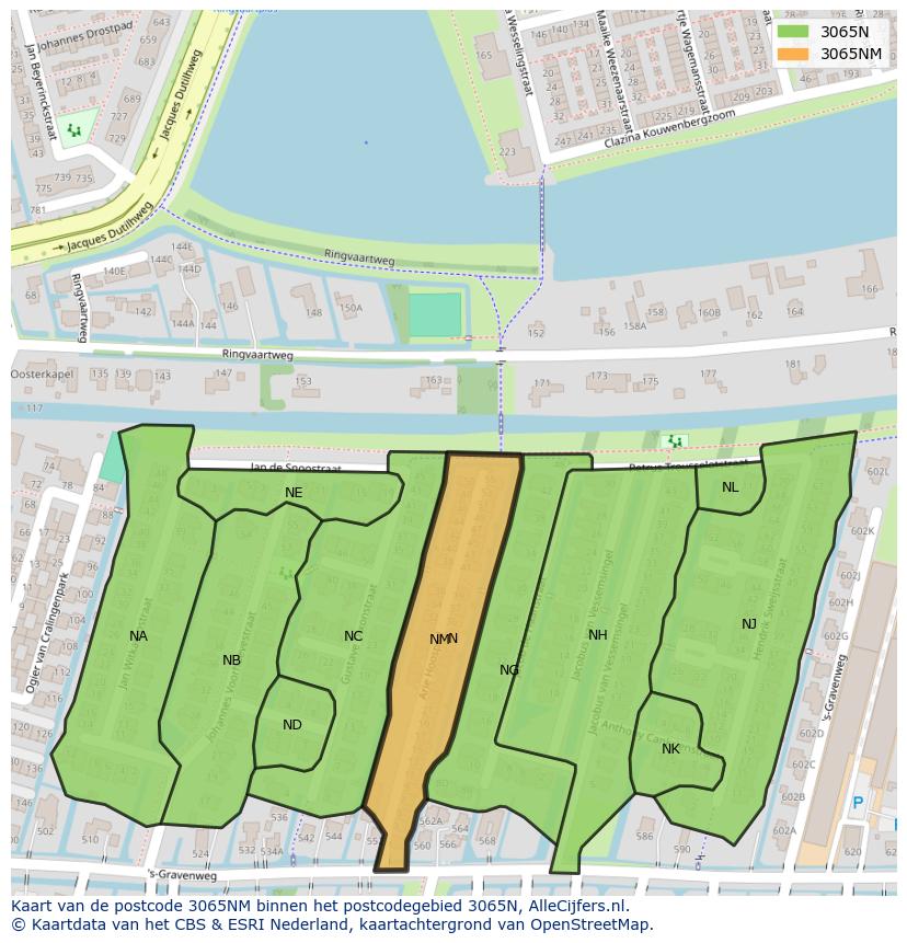 Afbeelding van het postcodegebied 3065 NM op de kaart.