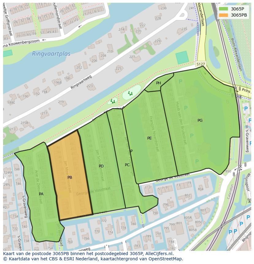 Afbeelding van het postcodegebied 3065 PB op de kaart.
