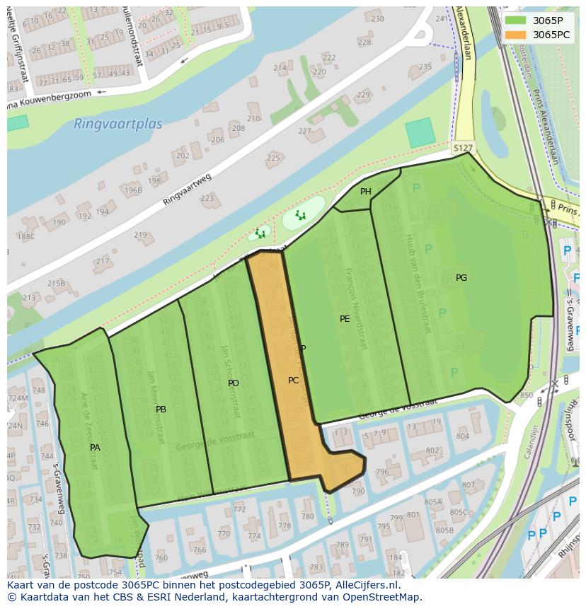 Afbeelding van het postcodegebied 3065 PC op de kaart.
