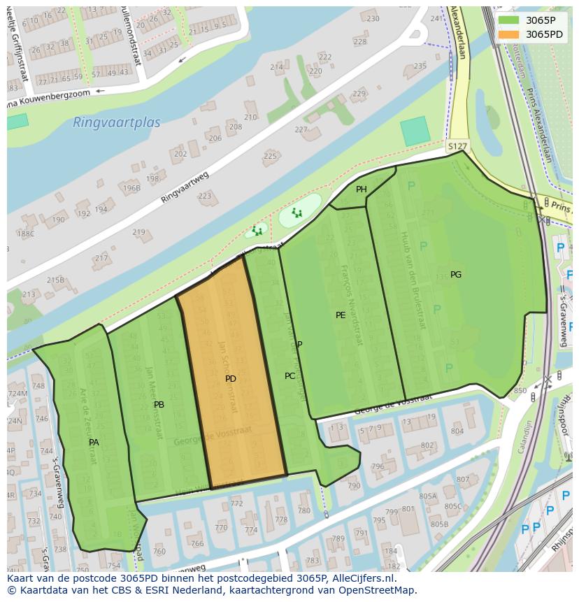Afbeelding van het postcodegebied 3065 PD op de kaart.