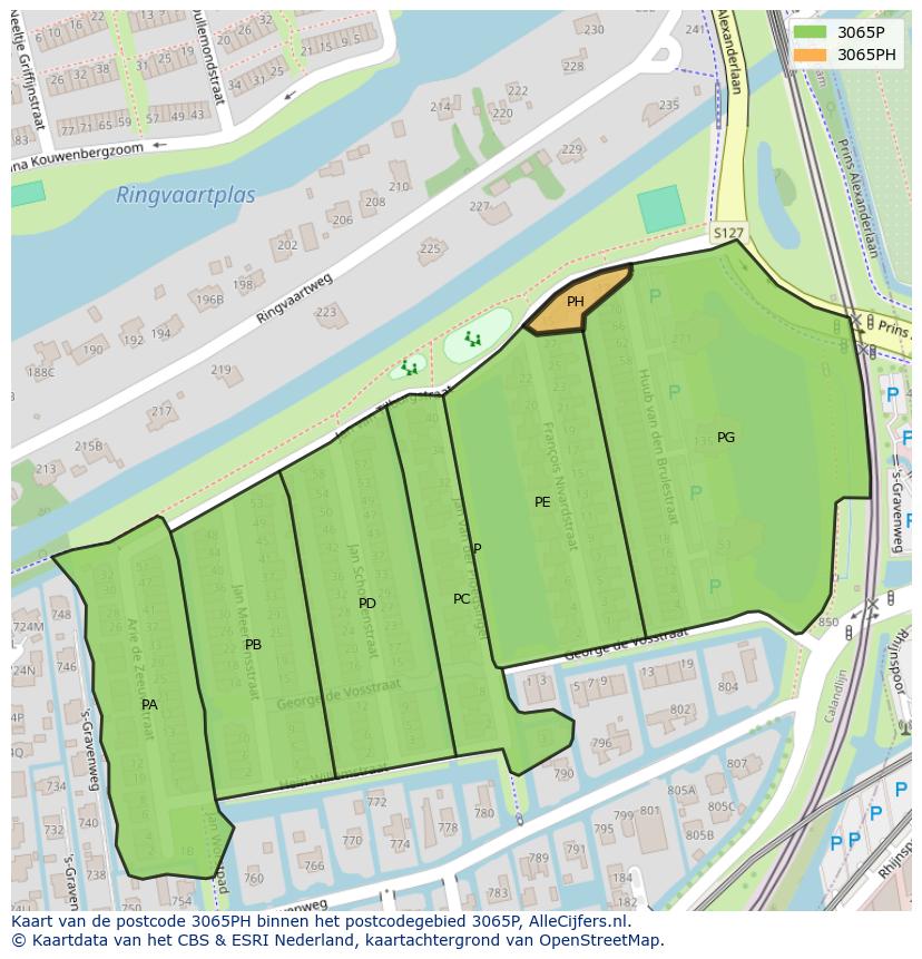 Afbeelding van het postcodegebied 3065 PH op de kaart.