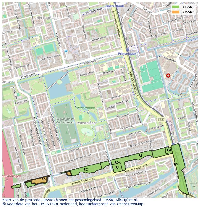 Afbeelding van het postcodegebied 3065 RB op de kaart.