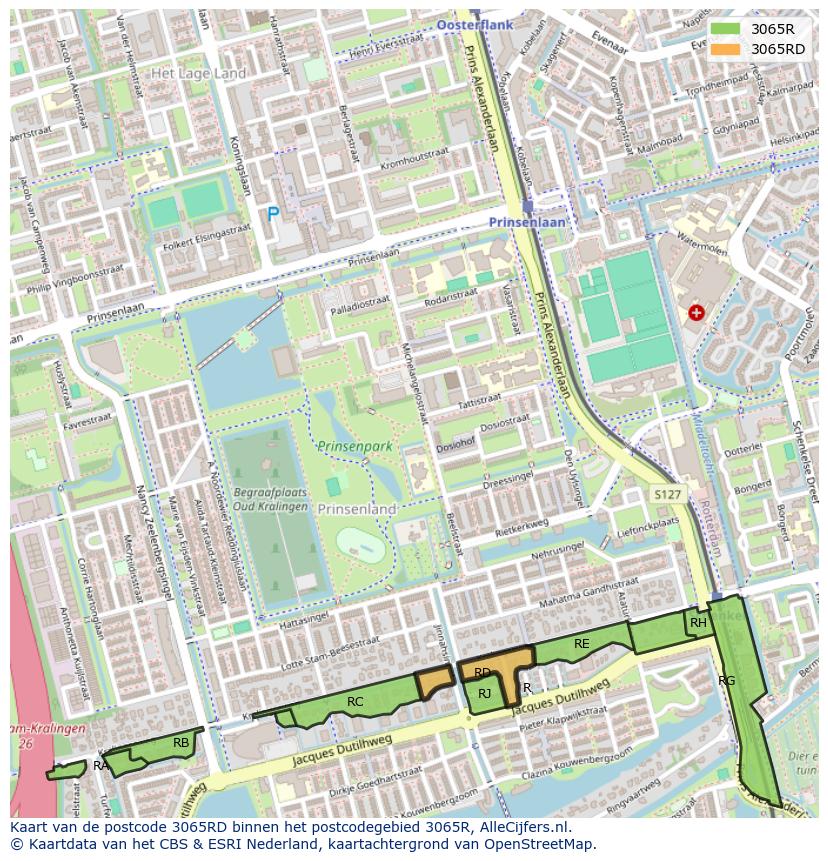Afbeelding van het postcodegebied 3065 RD op de kaart.