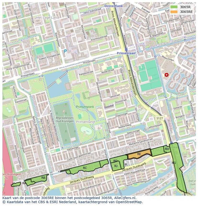 Afbeelding van het postcodegebied 3065 RE op de kaart.