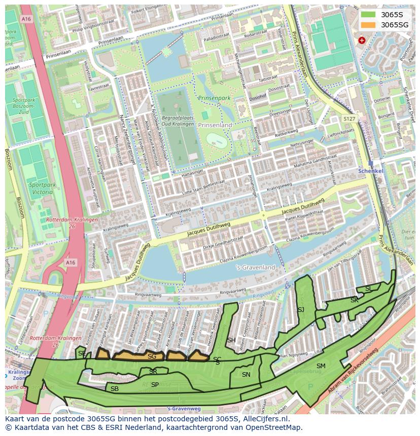 Afbeelding van het postcodegebied 3065 SG op de kaart.