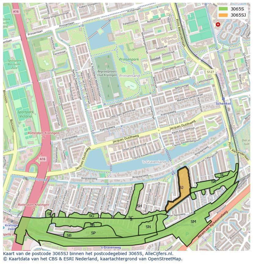Afbeelding van het postcodegebied 3065 SJ op de kaart.