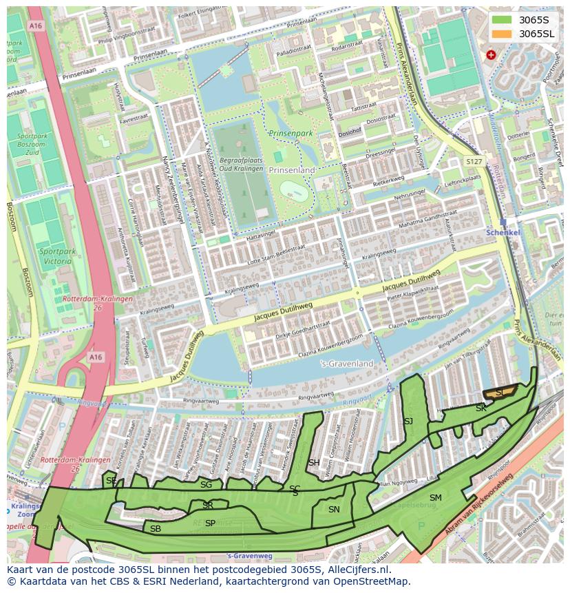 Afbeelding van het postcodegebied 3065 SL op de kaart.