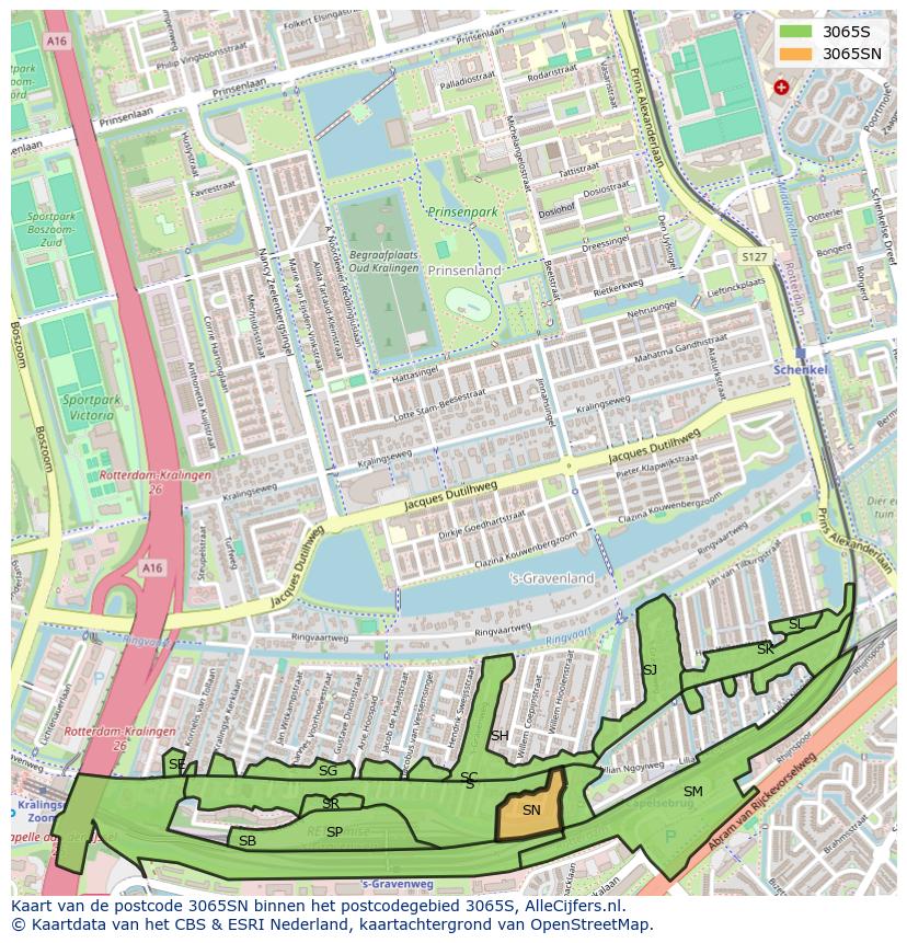 Afbeelding van het postcodegebied 3065 SN op de kaart.