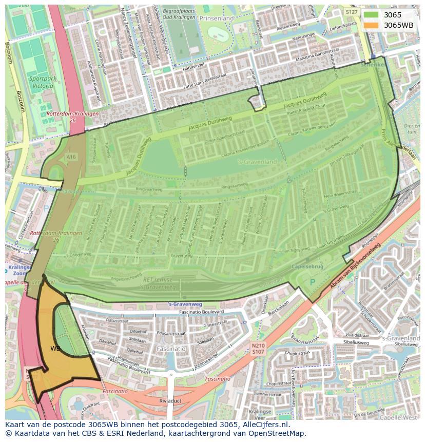 Afbeelding van het postcodegebied 3065 WB op de kaart.