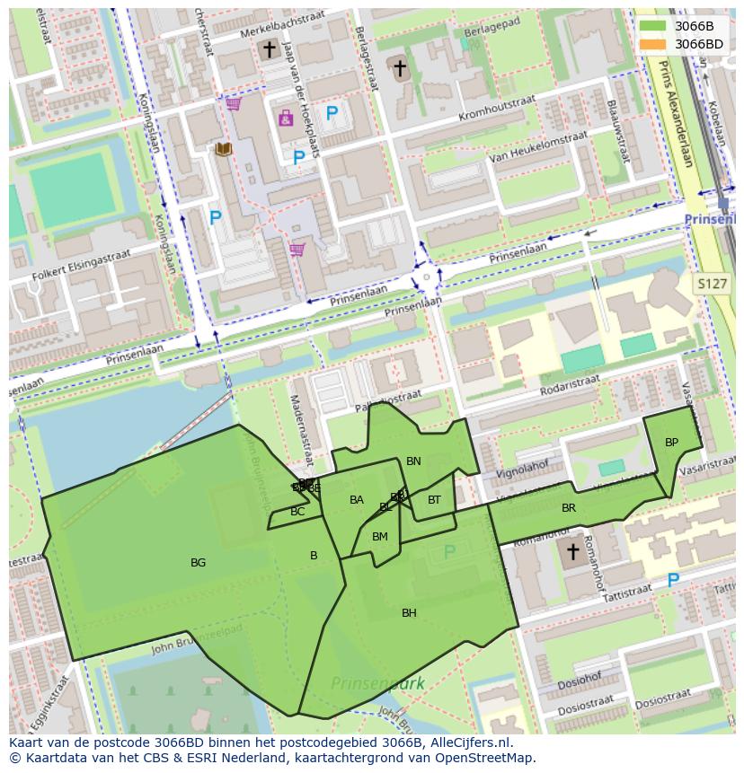 Afbeelding van het postcodegebied 3066 BD op de kaart.