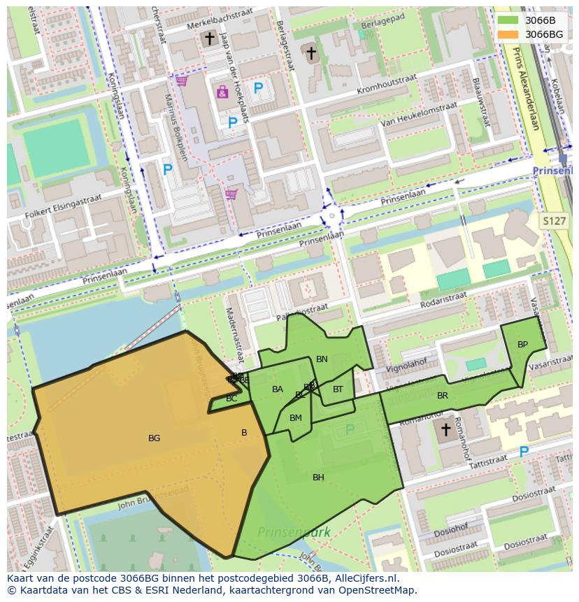 Afbeelding van het postcodegebied 3066 BG op de kaart.