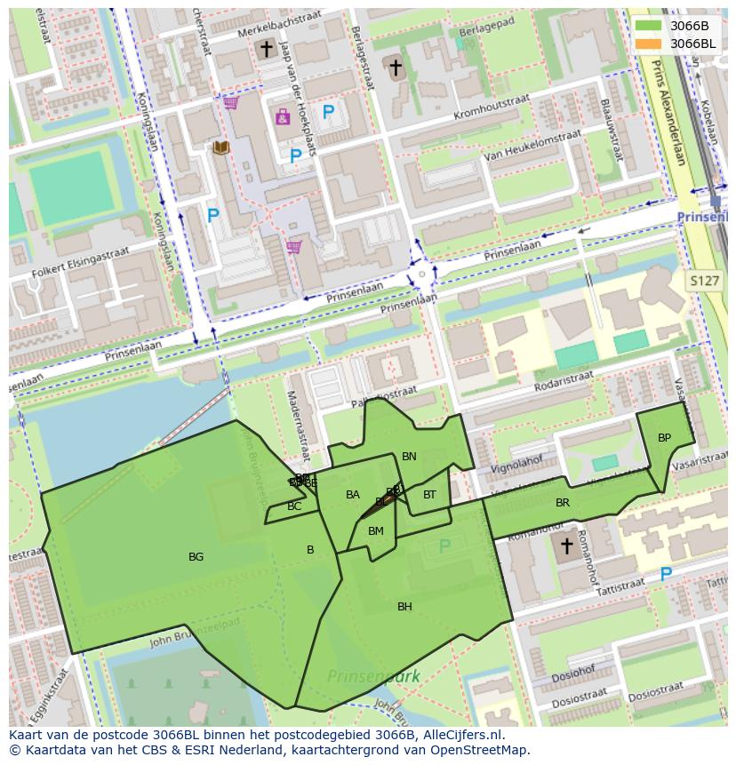 Afbeelding van het postcodegebied 3066 BL op de kaart.
