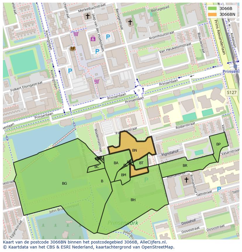 Afbeelding van het postcodegebied 3066 BN op de kaart.