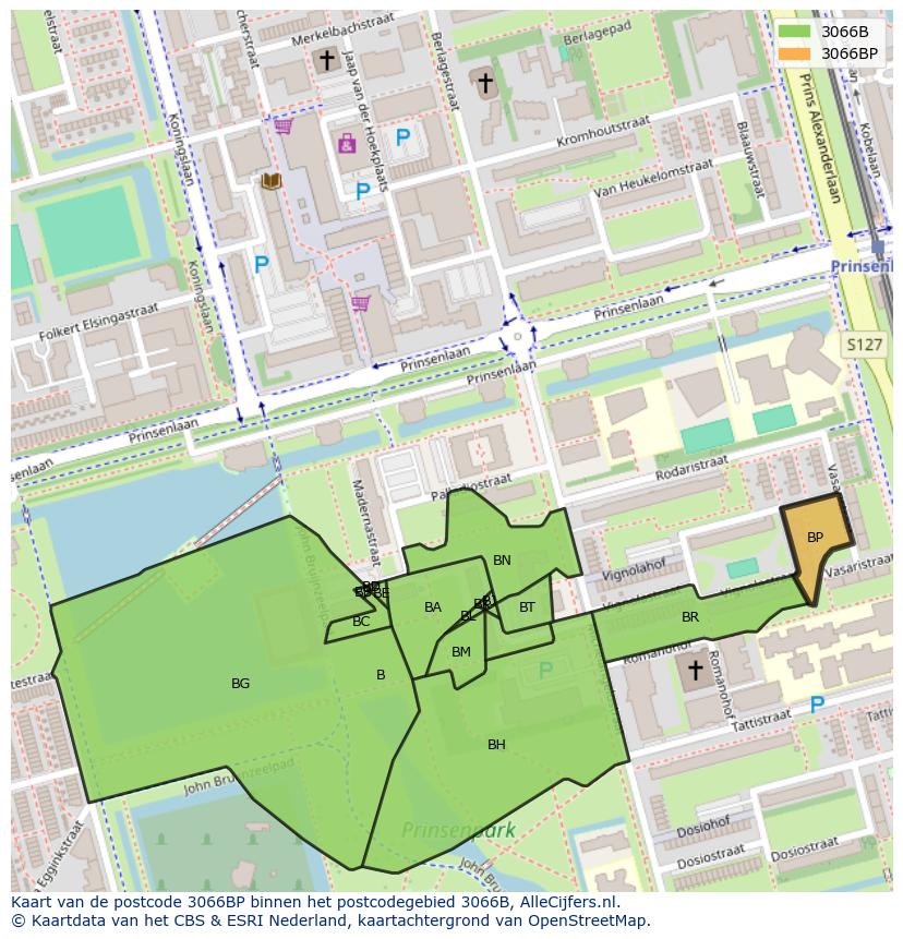 Afbeelding van het postcodegebied 3066 BP op de kaart.