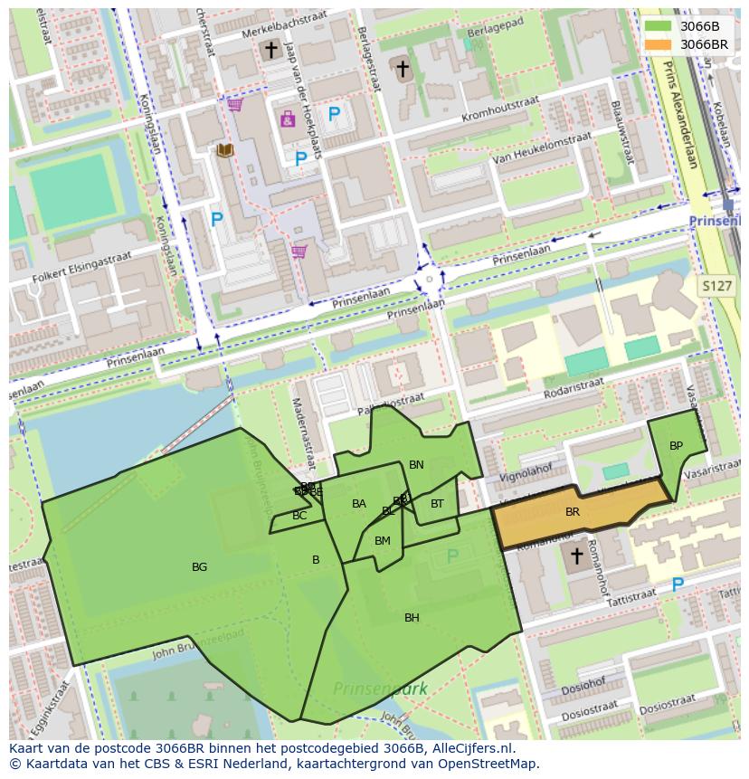 Afbeelding van het postcodegebied 3066 BR op de kaart.