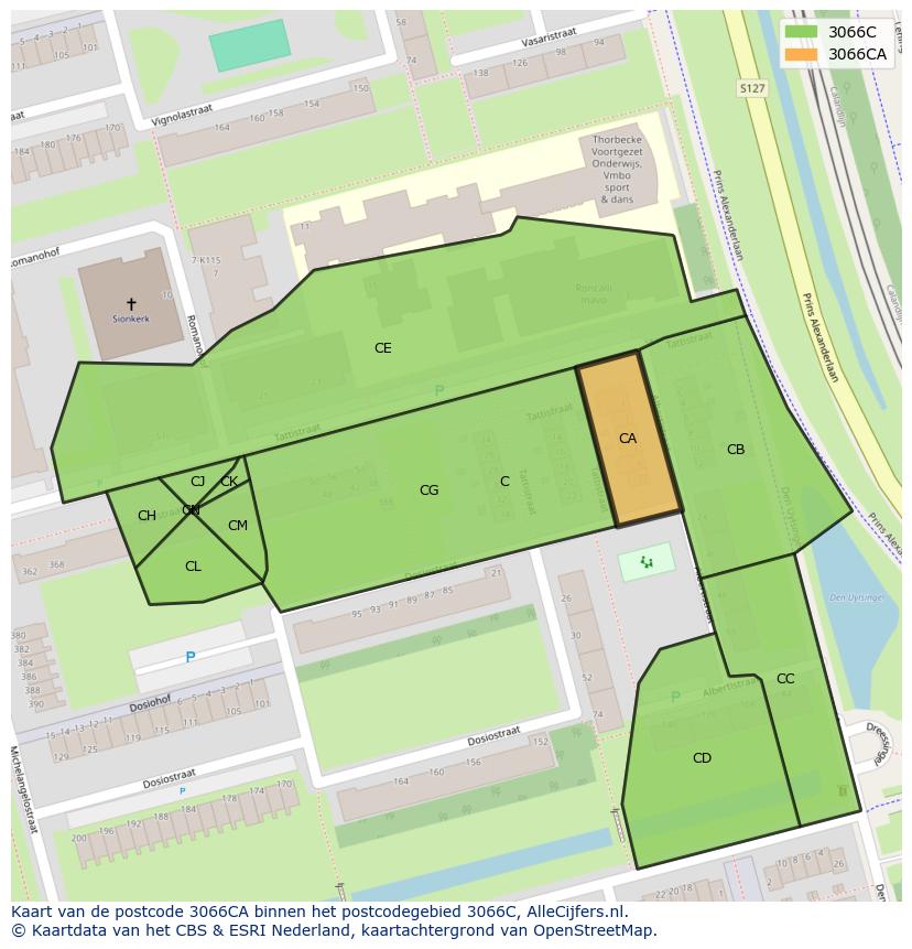Afbeelding van het postcodegebied 3066 CA op de kaart.