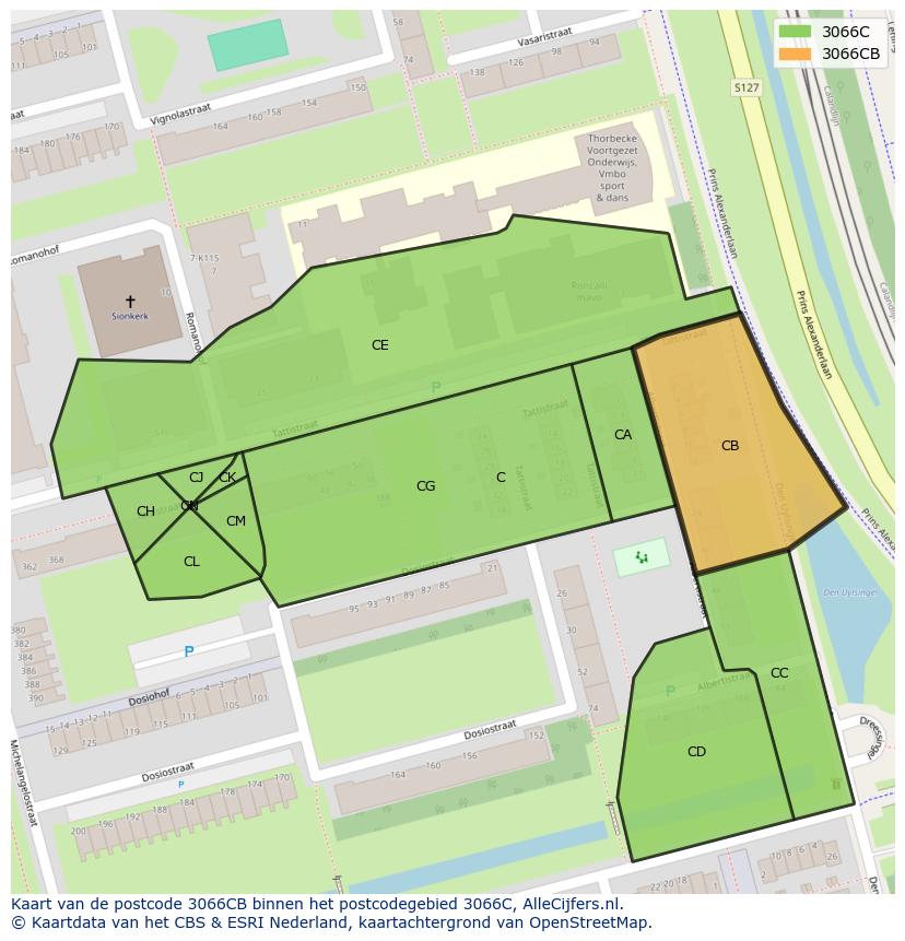 Afbeelding van het postcodegebied 3066 CB op de kaart.