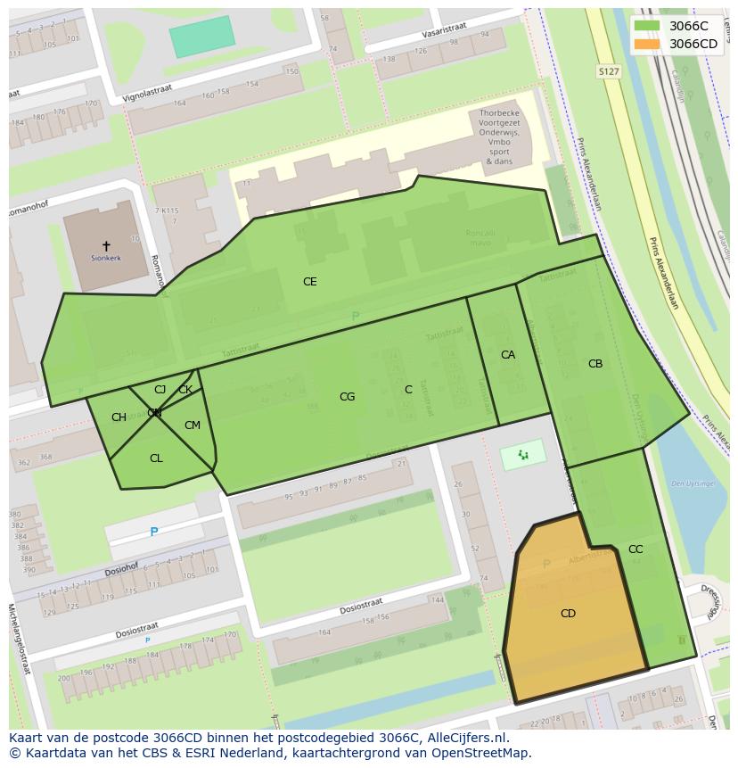 Afbeelding van het postcodegebied 3066 CD op de kaart.