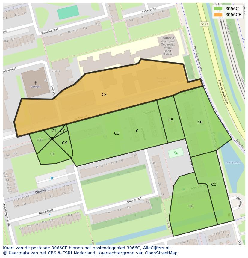 Afbeelding van het postcodegebied 3066 CE op de kaart.