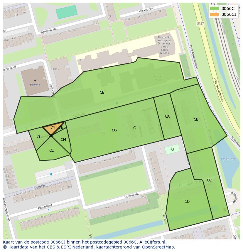 Afbeelding van het postcodegebied 3066 CJ op de kaart.
