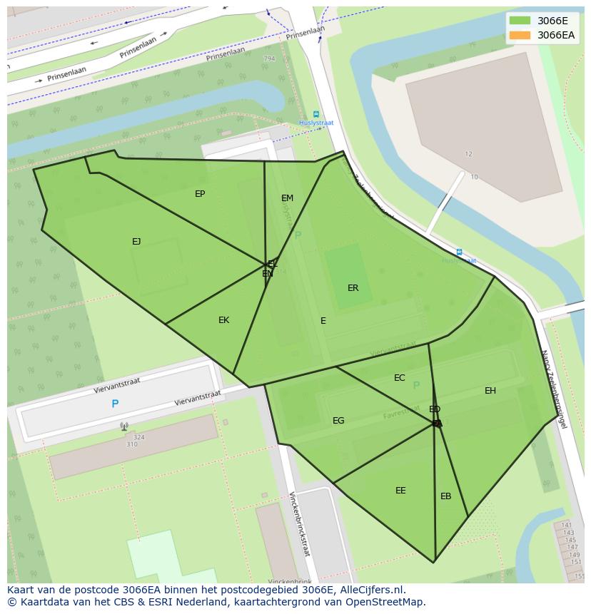 Afbeelding van het postcodegebied 3066 EA op de kaart.