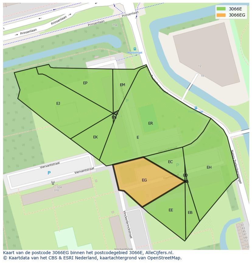 Afbeelding van het postcodegebied 3066 EG op de kaart.