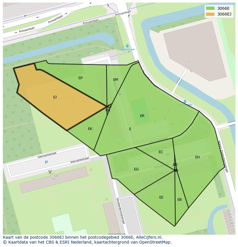 Afbeelding van het postcodegebied 3066 EJ op de kaart.