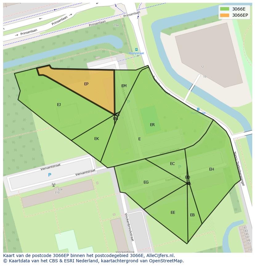 Afbeelding van het postcodegebied 3066 EP op de kaart.