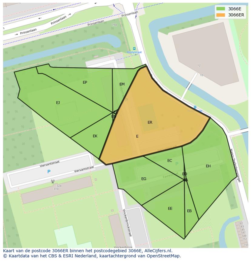 Afbeelding van het postcodegebied 3066 ER op de kaart.