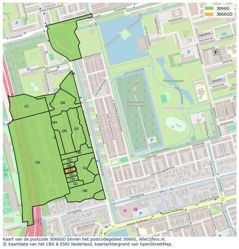 Afbeelding van het postcodegebied 3066 GD op de kaart.