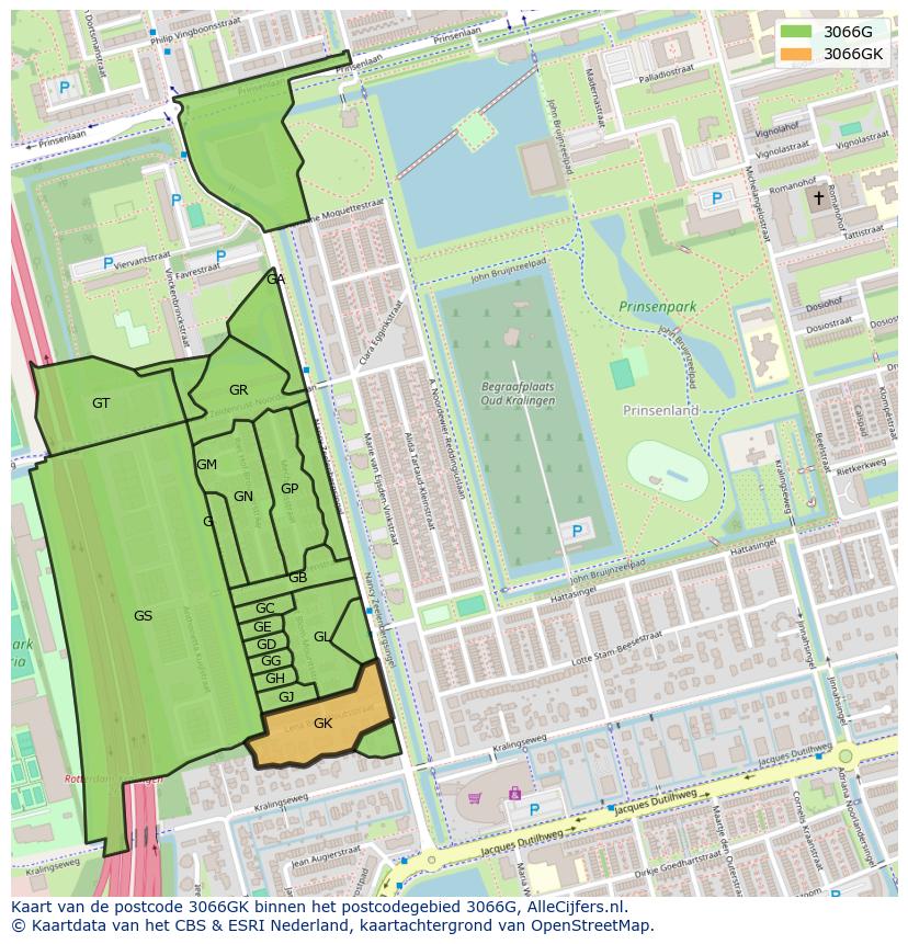 Afbeelding van het postcodegebied 3066 GK op de kaart.