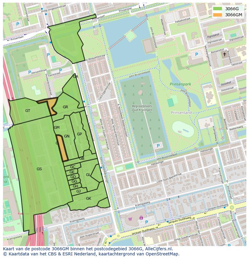 Afbeelding van het postcodegebied 3066 GM op de kaart.
