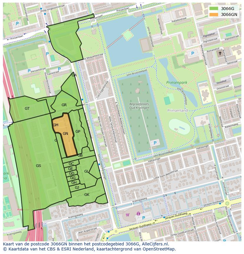 Afbeelding van het postcodegebied 3066 GN op de kaart.