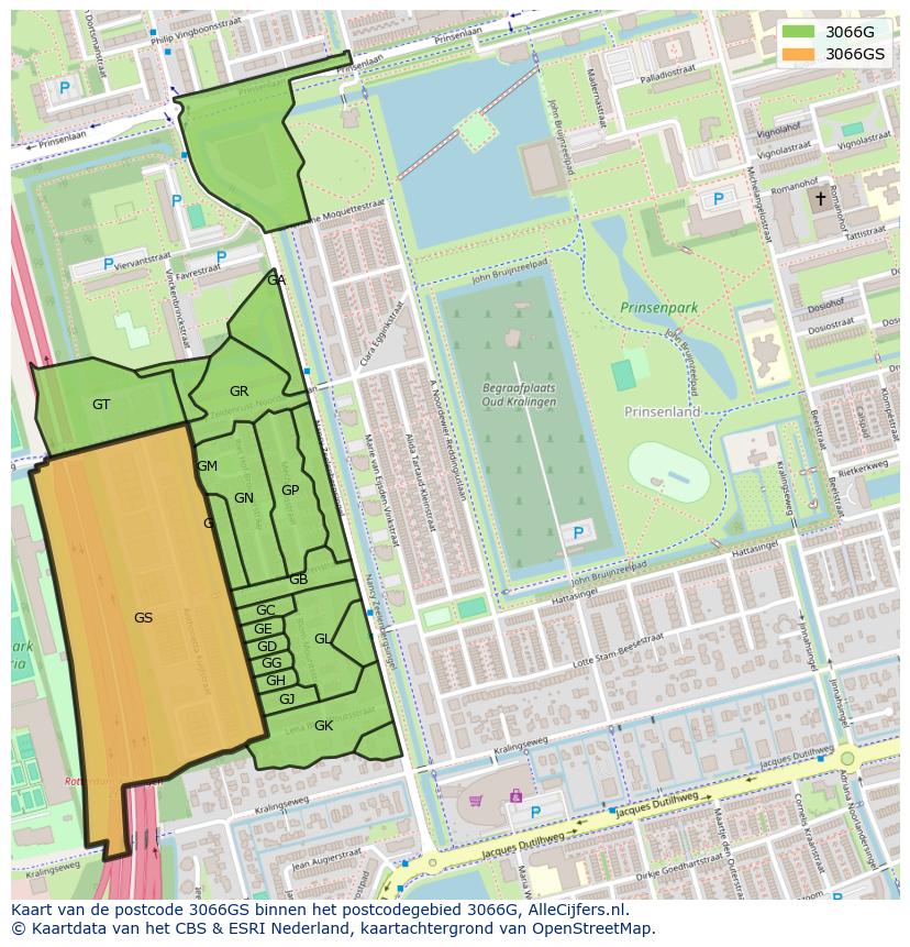 Afbeelding van het postcodegebied 3066 GS op de kaart.
