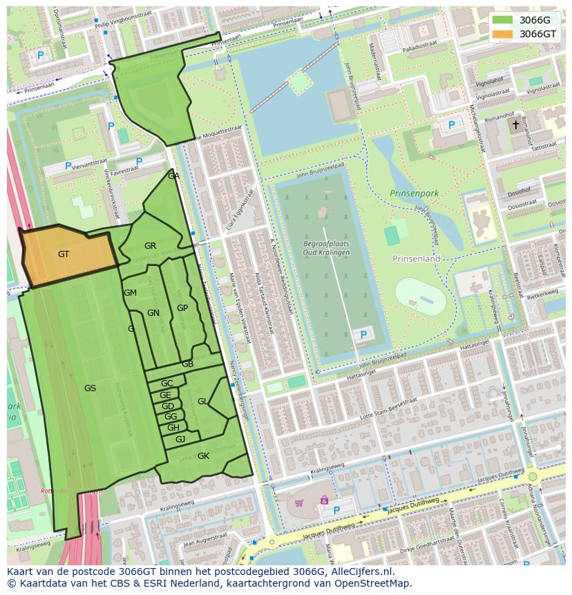 Afbeelding van het postcodegebied 3066 GT op de kaart.