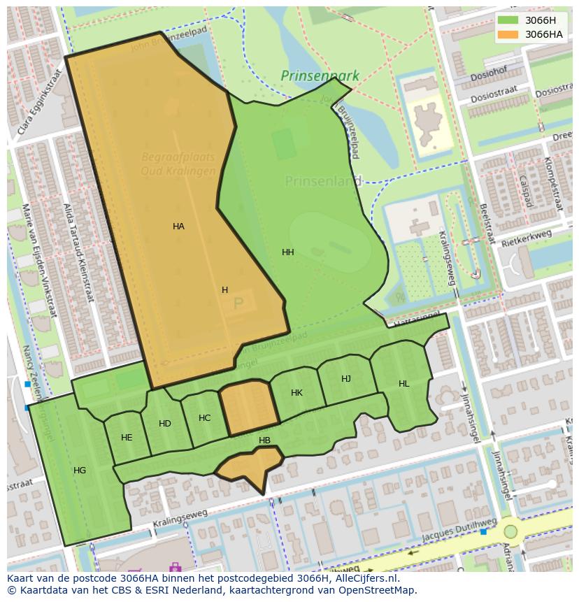 Afbeelding van het postcodegebied 3066 HA op de kaart.