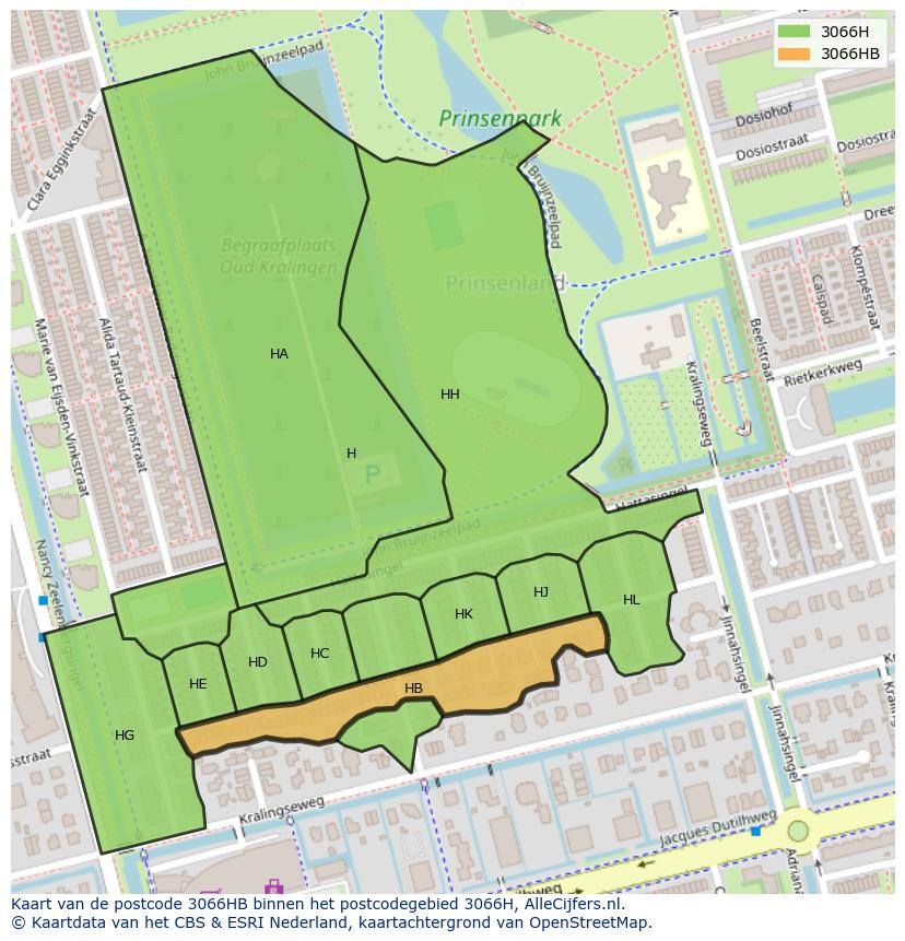 Afbeelding van het postcodegebied 3066 HB op de kaart.