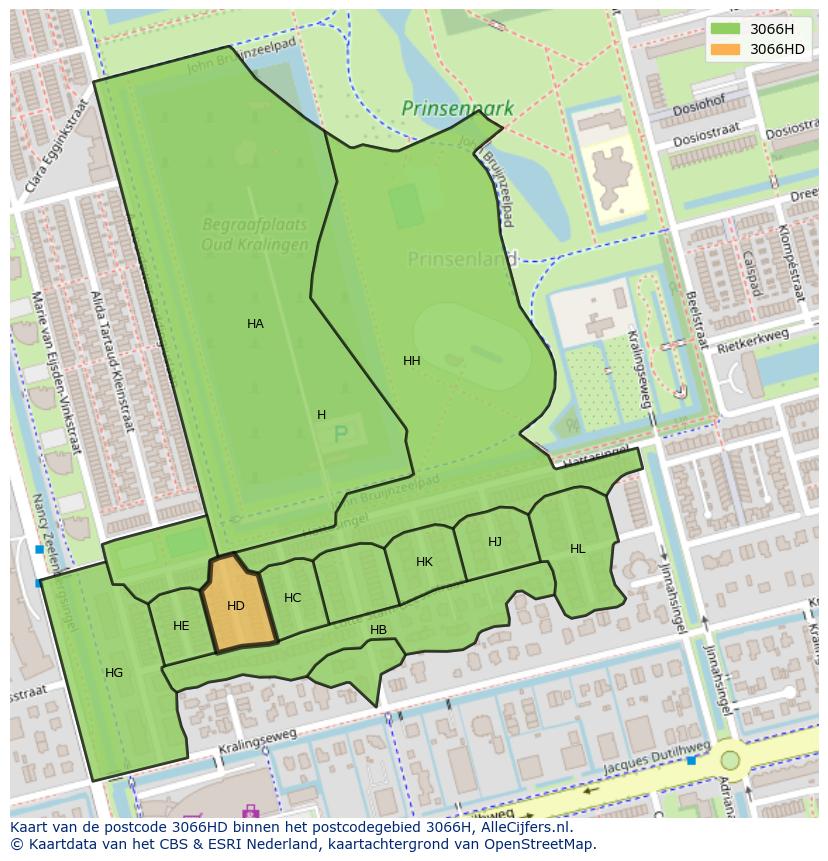 Afbeelding van het postcodegebied 3066 HD op de kaart.
