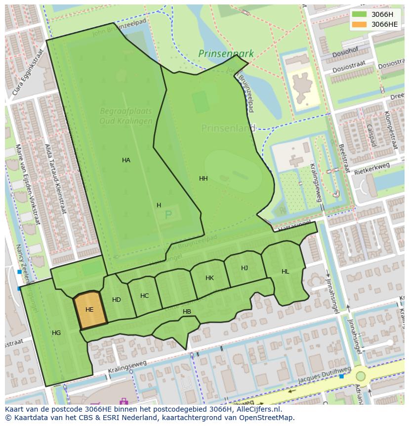 Afbeelding van het postcodegebied 3066 HE op de kaart.