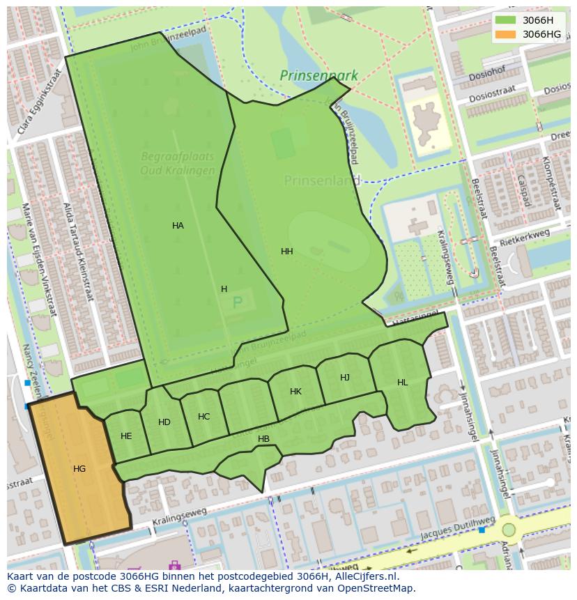 Afbeelding van het postcodegebied 3066 HG op de kaart.