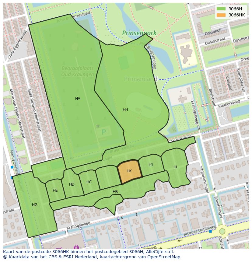 Afbeelding van het postcodegebied 3066 HK op de kaart.