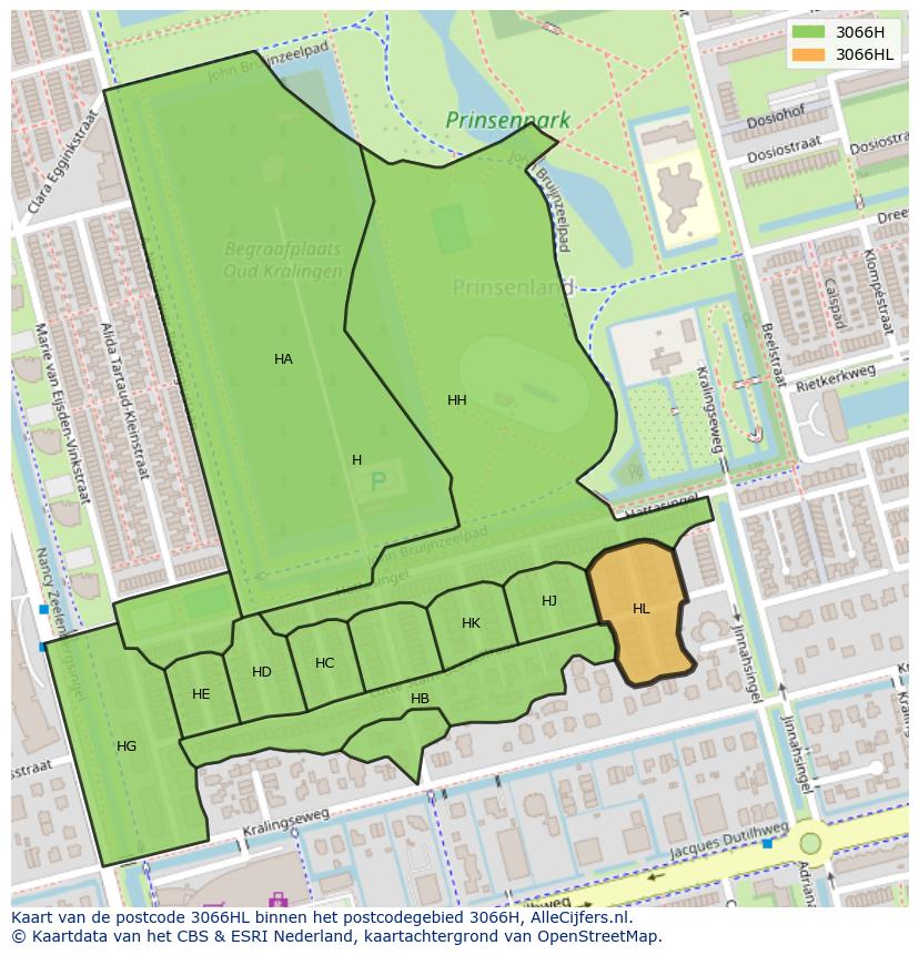 Afbeelding van het postcodegebied 3066 HL op de kaart.