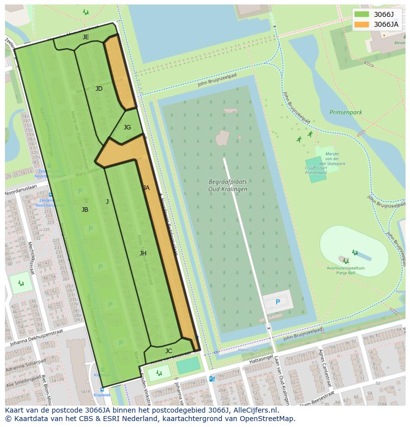 Afbeelding van het postcodegebied 3066 JA op de kaart.